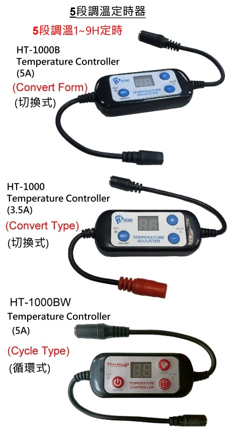 5段調溫定時器產品一覽（HT-1000B／HT-1000／HT-1000BW）
